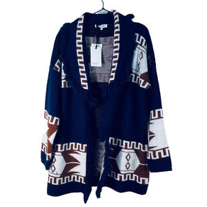 Cocogio Womens Cardigan Sweater Blue Aztec Long Sleeve Open Front Italy S New